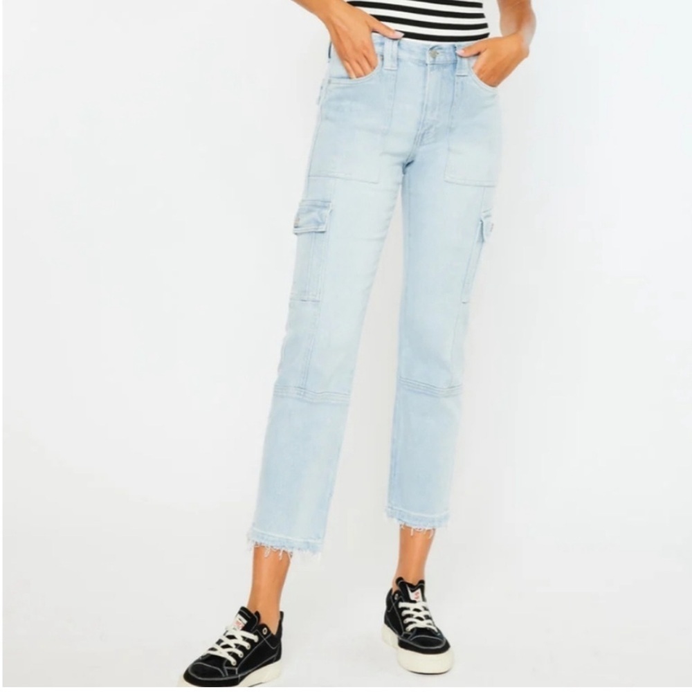 Kancan Felicity High Rise Straight Cargo Light Wash Jeans